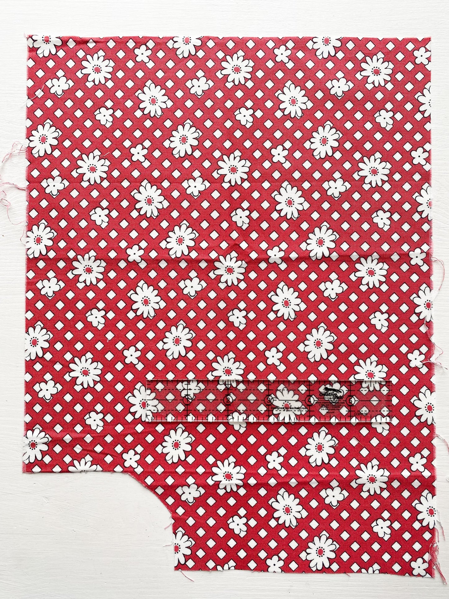 Floral on Red with Squares