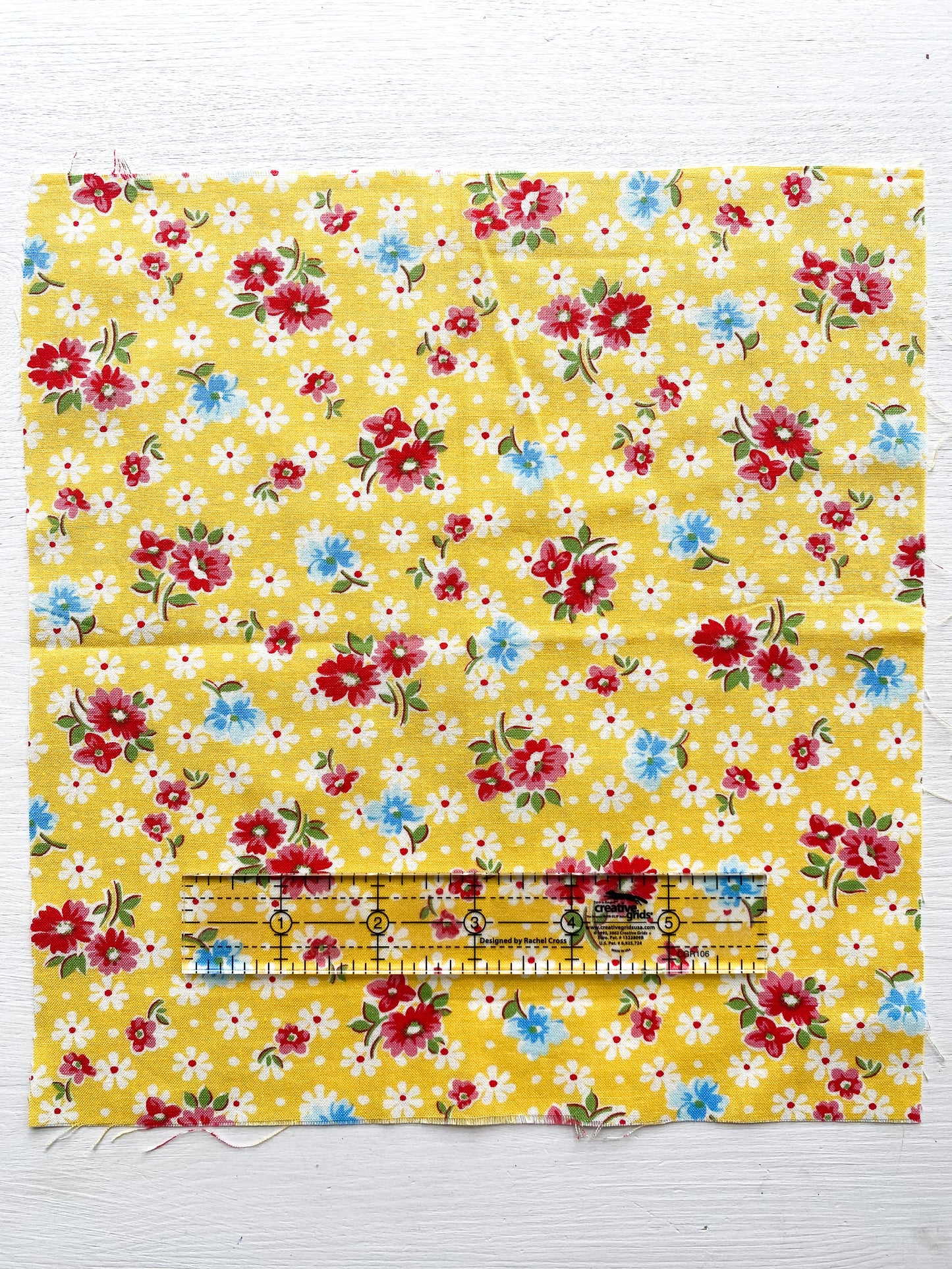 Red and Blue Floral on Yellow