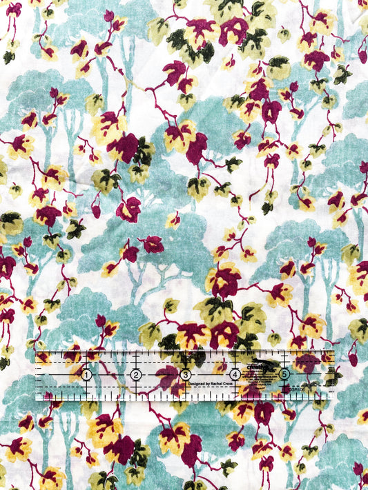 Red and Yellow Floral with Green Trees