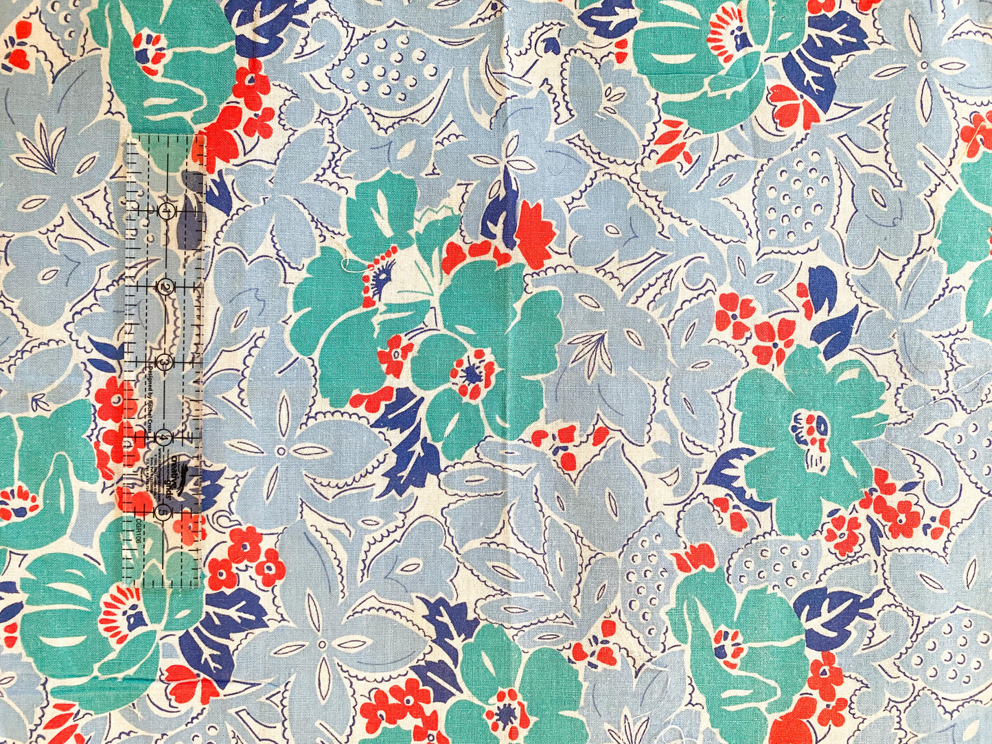 Blue and Green Floral Feed Sack